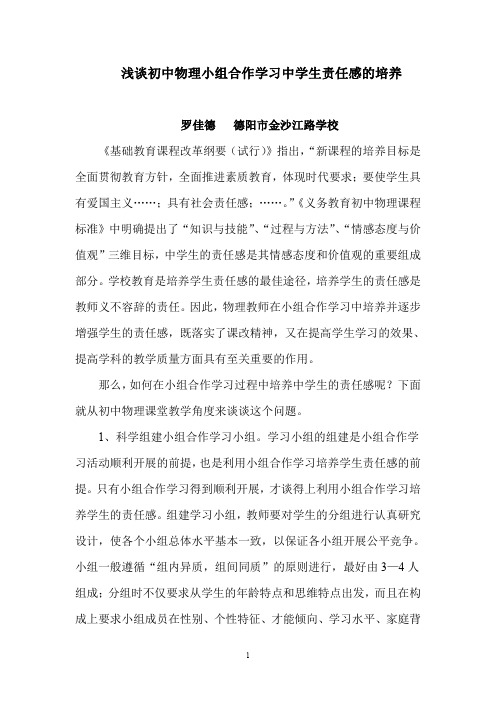 初中物理小组合作学习学生责任感的培养