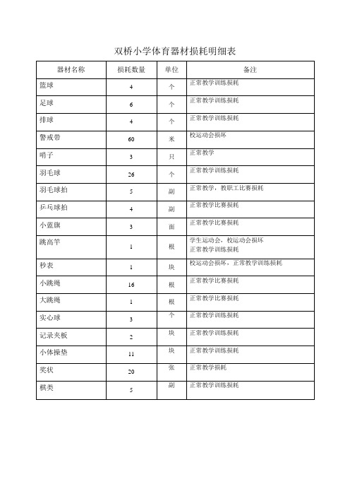 样表    小学体育器材损耗明细表