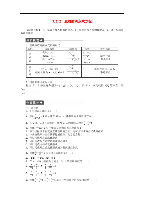 高考数学 第三章 直线与方程 3.2.2 直线的两点式方程