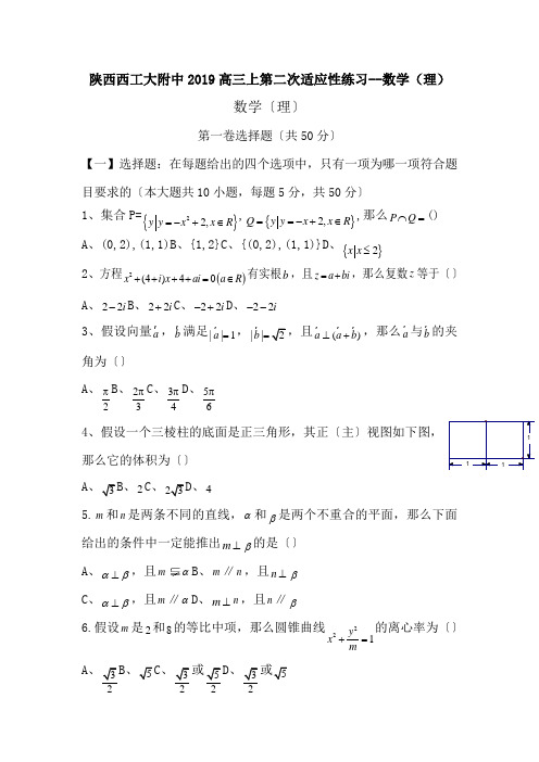 陕西西工大附中2019高三上第二次适应性练习--数学(理)