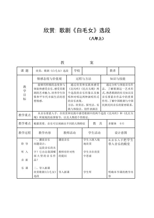 人教版八年级音乐上册第3单元《歌剧《白毛女》选段》教学设计