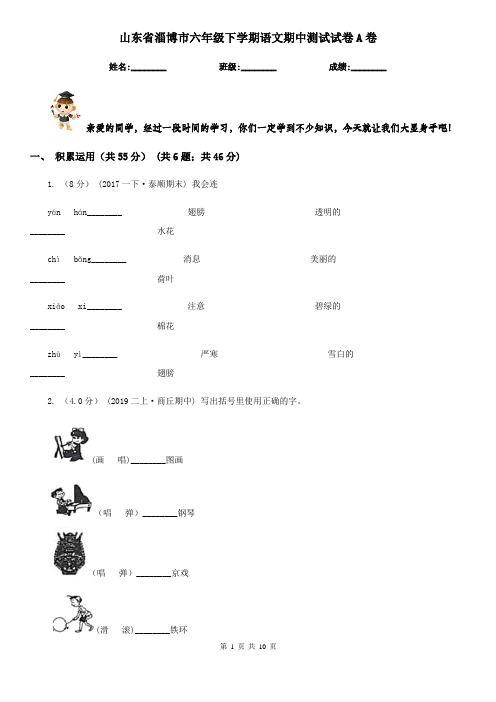 山东省淄博市六年级下学期语文期中测试试卷A卷