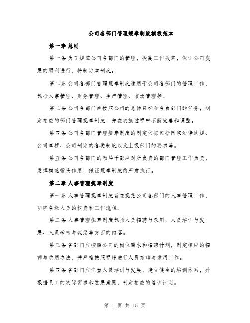 公司各部门管理规章制度模板范本（四篇）