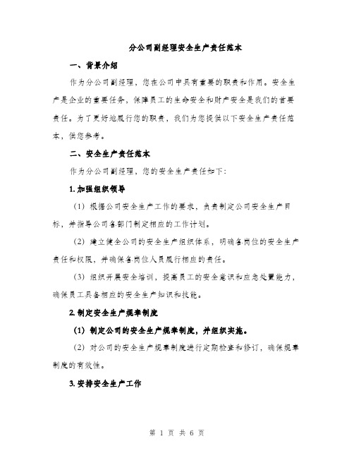 分公司副经理安全生产责任范本（二篇）