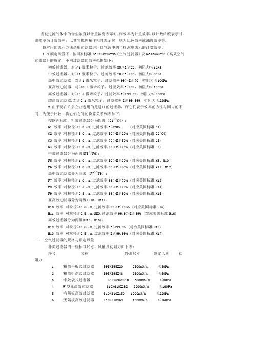 空气粉尘过滤器等级区分