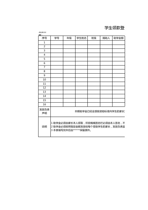 学生助学金领款登记表