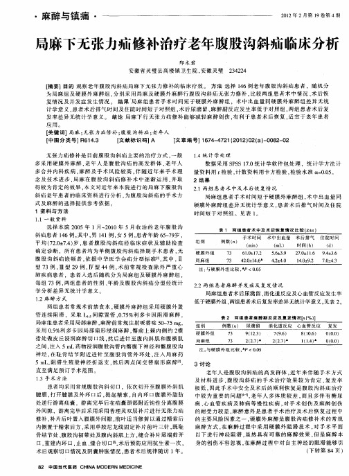 局麻下无张力疝修补治疗老年腹股沟斜疝临床分析