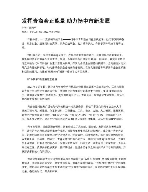 发挥青商会正能量 助力扬中市新发展