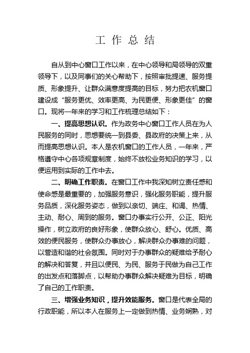 2013年政务服务中心个人工作总结