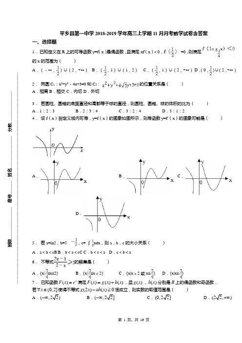 平乡县第一中学2018-2019学年高三上学期11月月考数学试卷含答案