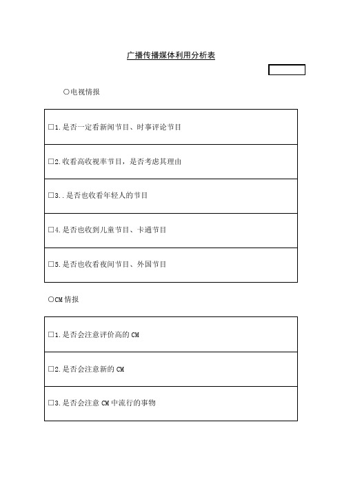 传媒行业 广播传播媒体利用分析表 