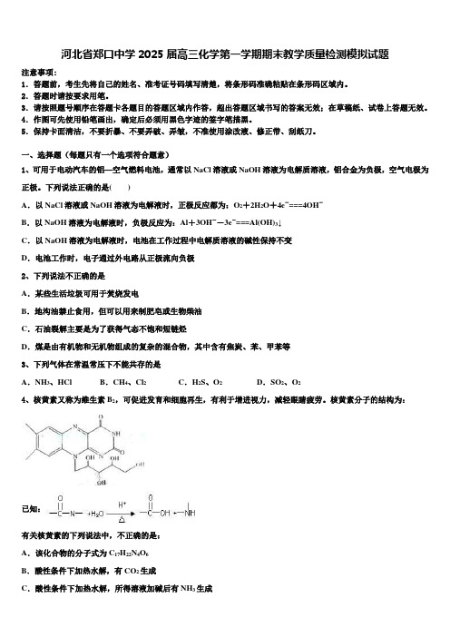 河北省郑口中学2025届高三化学第一学期期末教学质量检测模拟试题含解析