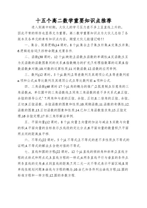 十五个高二数学重要知识点推荐