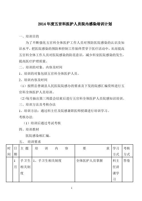 2015年度五官科院内感染全员培训计划