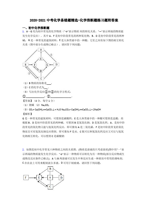 2020-2021中考化学易错题精选-化学推断题练习题附答案