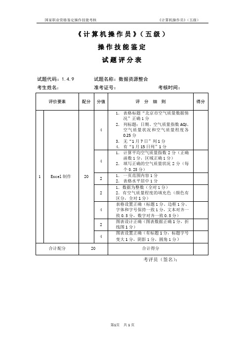 计算机操作员五级_试题评分表及答案1.4.9