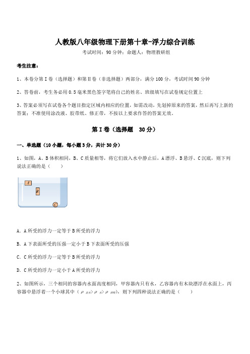 知识点详解人教版八年级物理下册第十章-浮力综合训练试题(含详细解析)