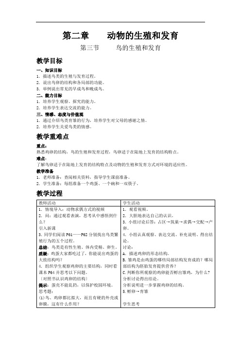 《鸟的生殖和发育》教案 (公开课)2022年生物教案