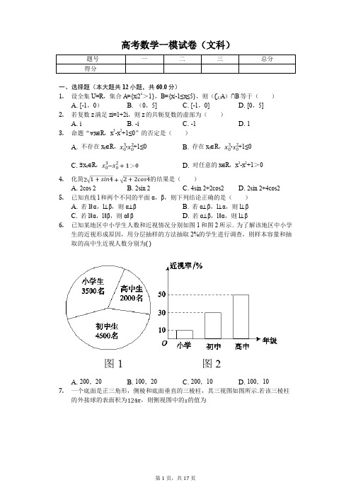 2020年山东省淄博市高考数学一模试卷(文科)