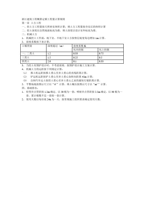 浙江建筑工程概算定额工程量计算规则