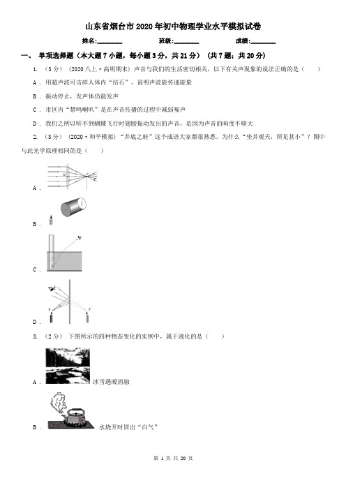 山东省烟台市2020年初中物理学业水平模拟试卷