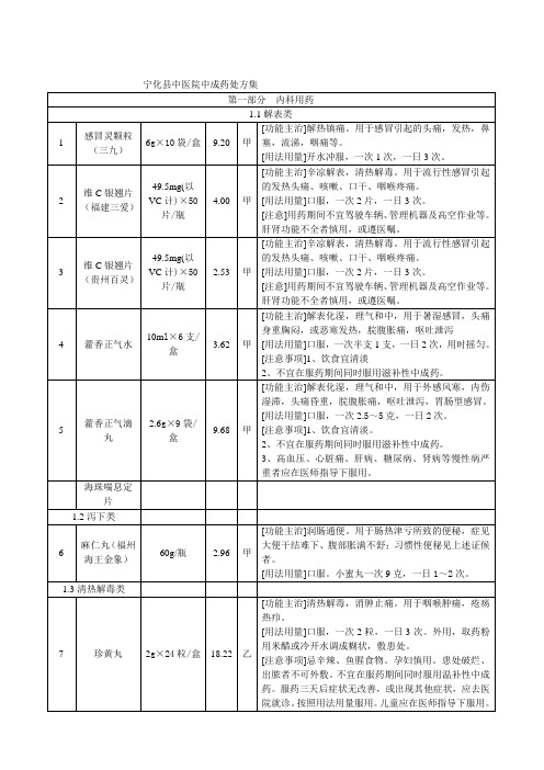 宁化县中医院中成药处方集