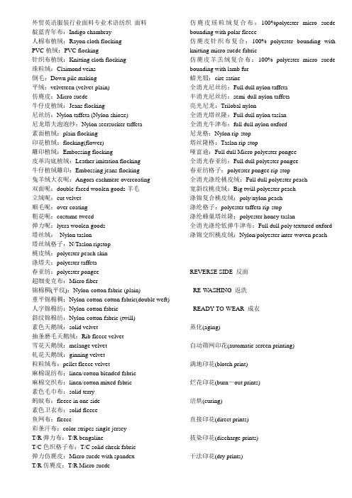 外贸英语服装行业面料专业术语纺织 面料