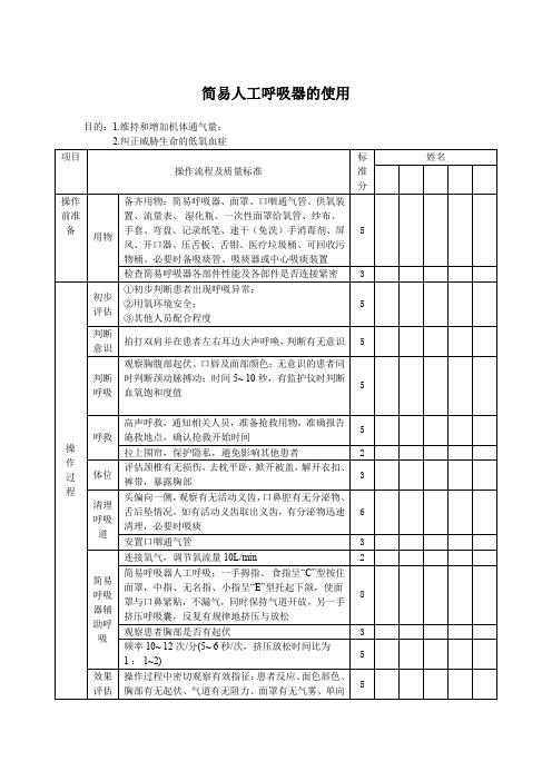 简易人工呼吸器的使用评分标准