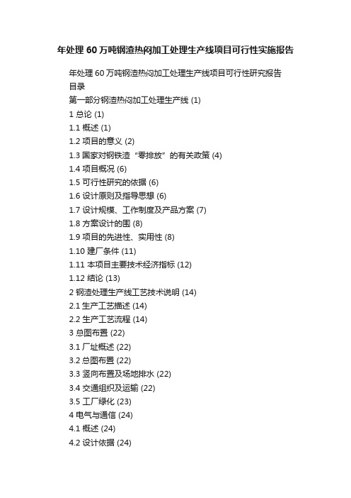 年处理60万吨钢渣热闷加工处理生产线项目可行性实施报告