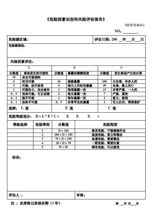 危险因素识别和风险评估报告ICTI IETP全套表格