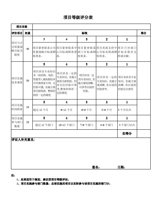 项目等级评分表