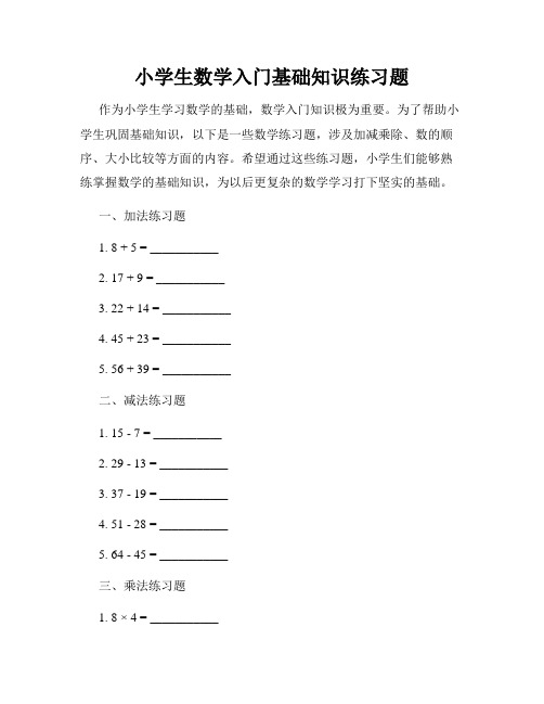 小学生数学入门基础知识练习题