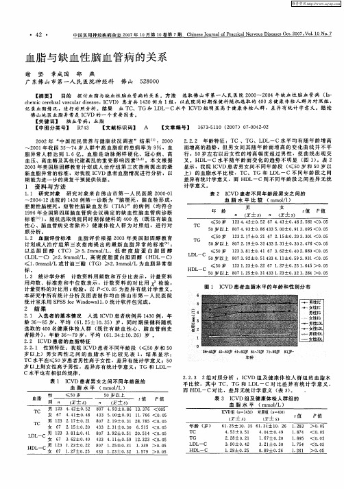 血脂与缺血性脑血管病的关系