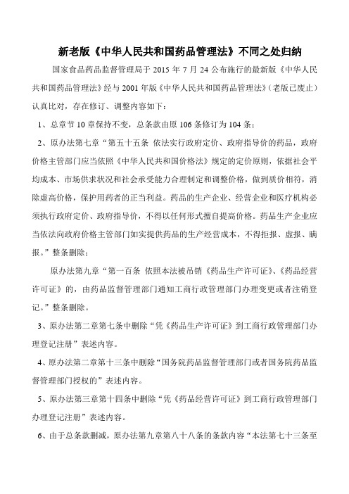 新老版《中华人民共和国药品管理法》不同之处归纳