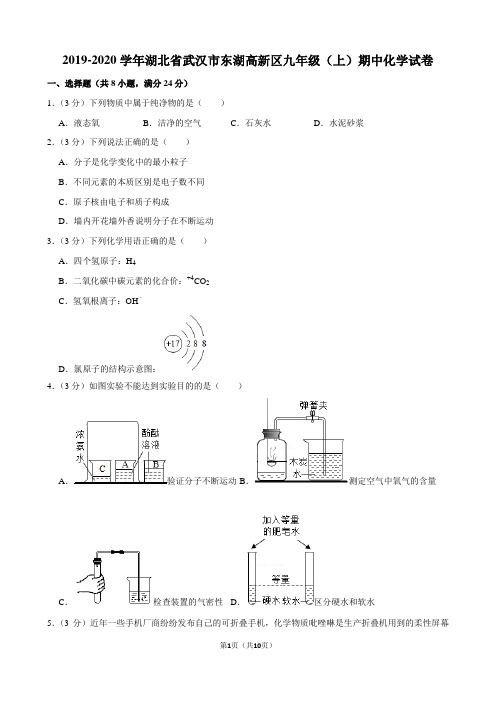 2019-2020学年湖北省武汉市东湖高新区九年级(上)期中化学试卷