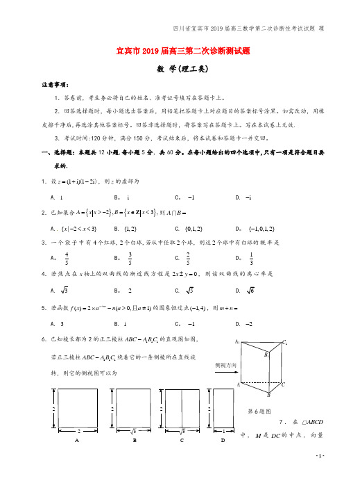 四川省宜宾市2019届高三数学第二次诊断性考试试题 理