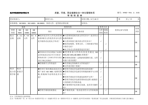 QES管理体系审核检查表【范本模板】