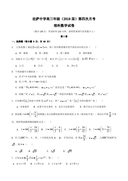 西藏拉萨中学2019届高三数学(理科)第四次月考试题含答案