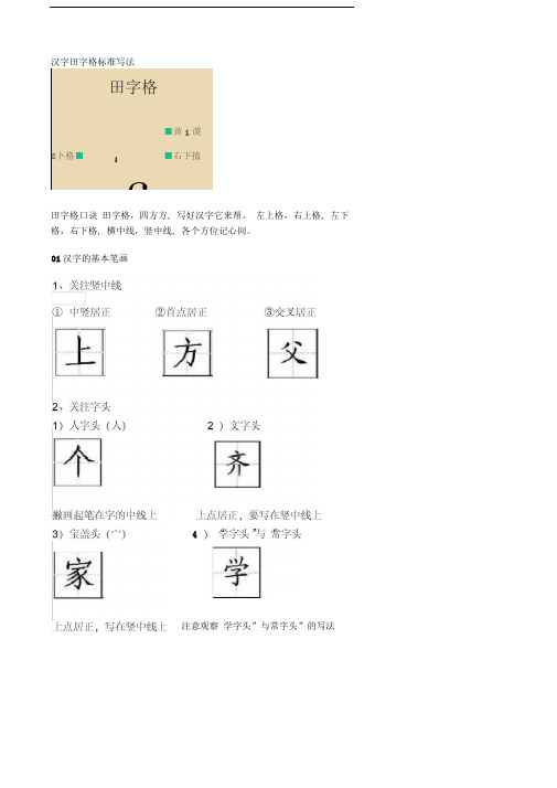 汉字田字格标准写法