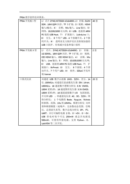 FPGA教学套件技术要求