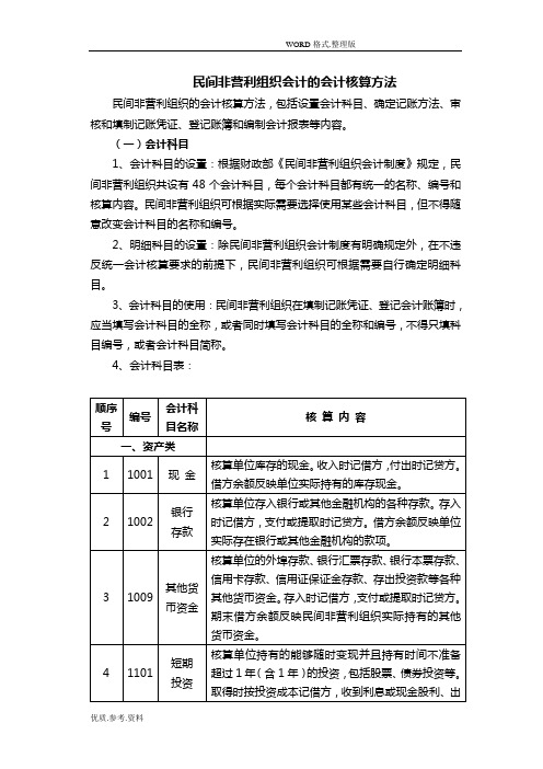 民间非营利组织会计的会计核算方法