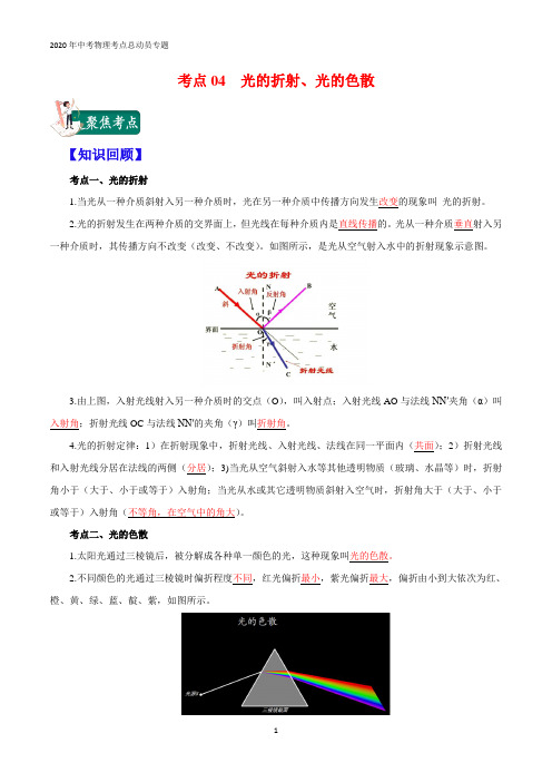 中考物理考点 光的折射、光的色散(解析版)