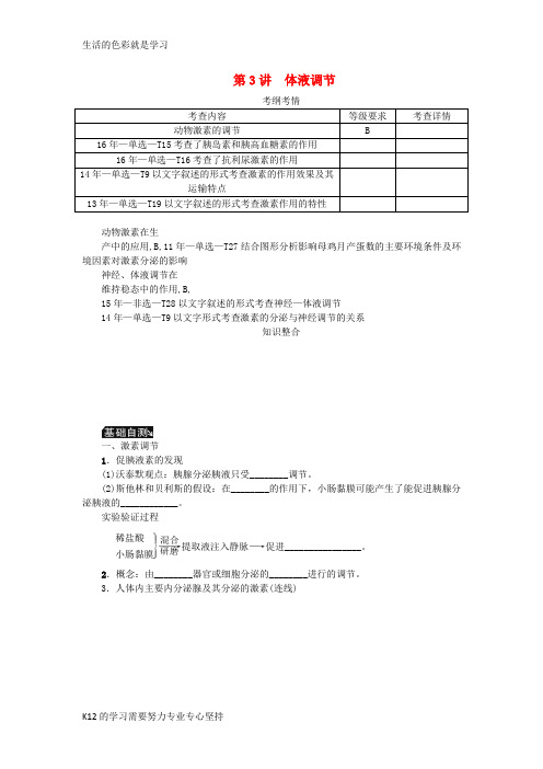 [推荐学习](江苏专用)2019年高考生物一轮总复习 第8单元 人和动物生命活动的调节 第3讲 体液