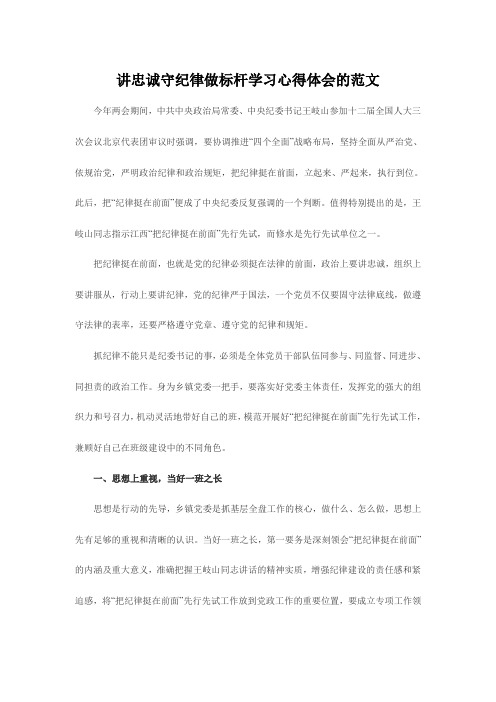 讲忠诚守纪律做标杆学习心得体会的范文