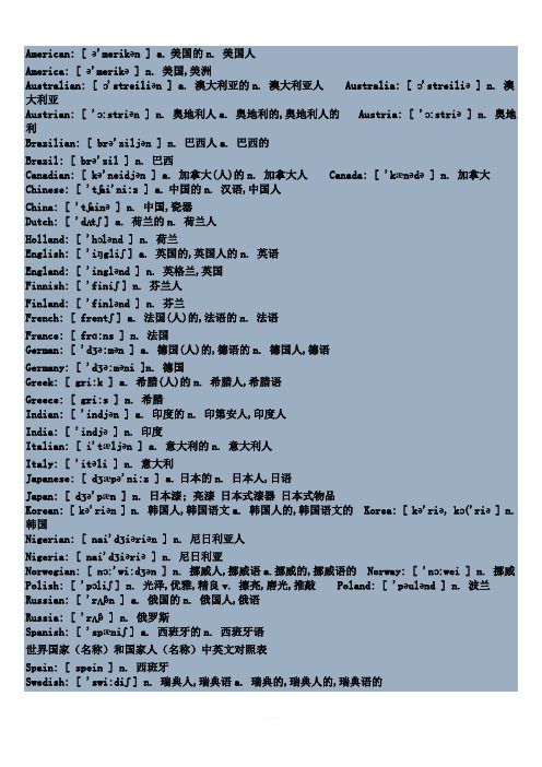 世界国家名和国家人名中英文对照表