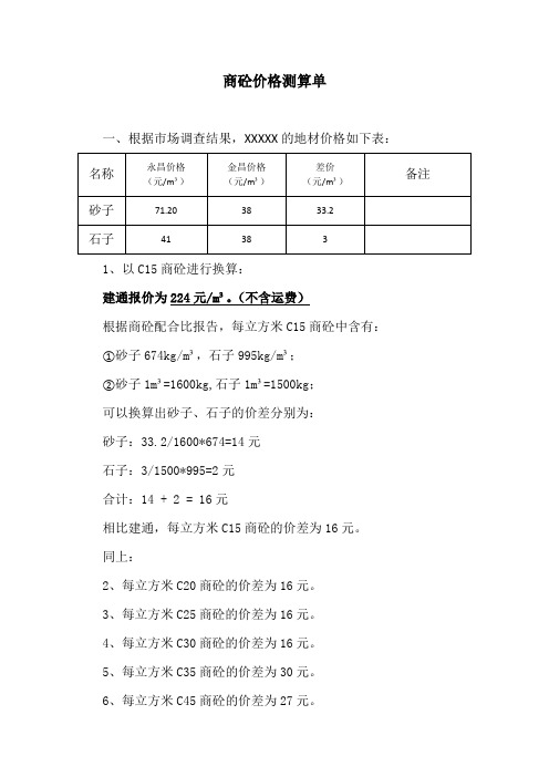 商砼价格测算