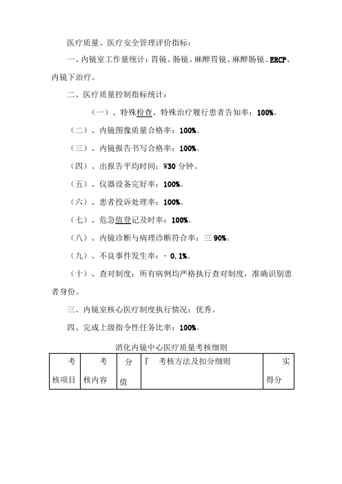 内镜中心医疗质量、医疗安全管理评价指标