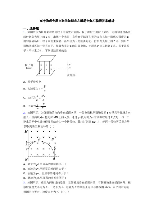 高考物理专题电磁学知识点之磁场全集汇编附答案解析