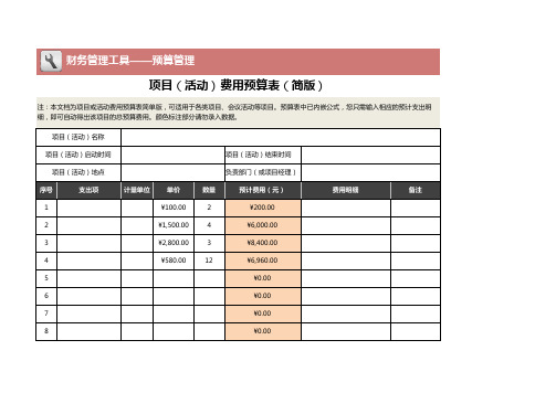 项目(活动)财务预算表(简版)模板