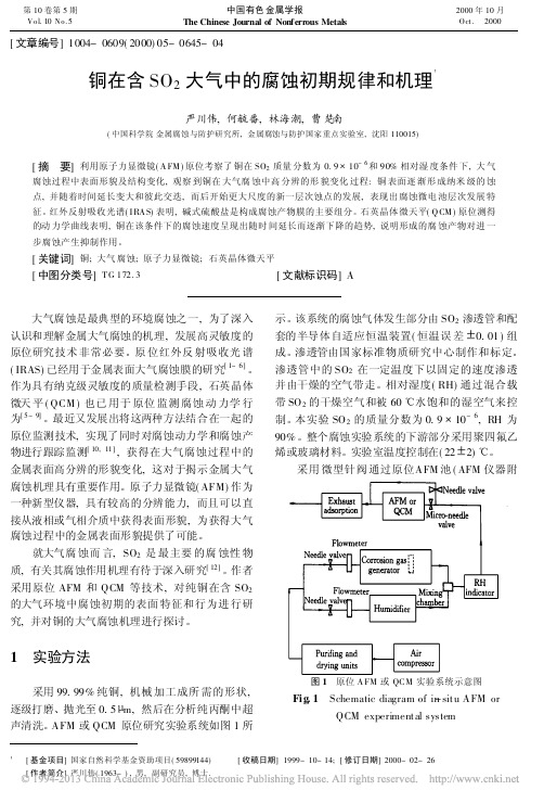 铜在含SO_2大气中的腐蚀初期规律和机理_严川伟